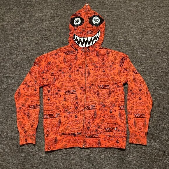 Vintage Volcom Ryan Sheckler Orange All Over Print Monster Hoodie S Small - Picture 1 of 12